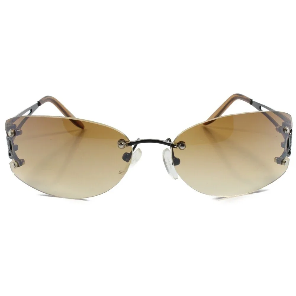 Rimless Rectangle Sunglasses Womens Elegant Slick Design Stylish Black Frame